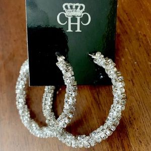 NWT Rhinestone Cluster Hoop Earrings